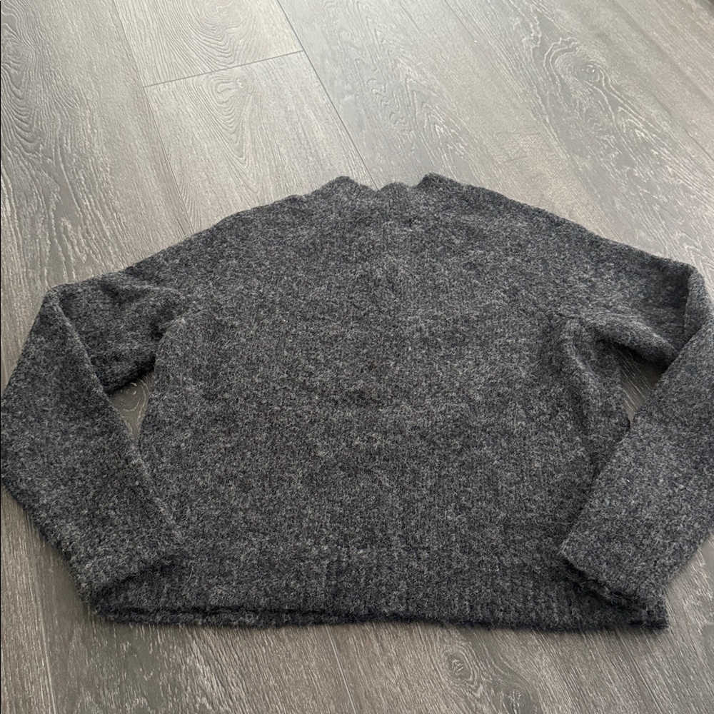 Worn Once! Banana Republic Heathered Black Fuzzy Mock Neck Sweater - Small - Picture 4 of 8